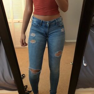 Hollister Medium Wash Distressed Skinny Jeans